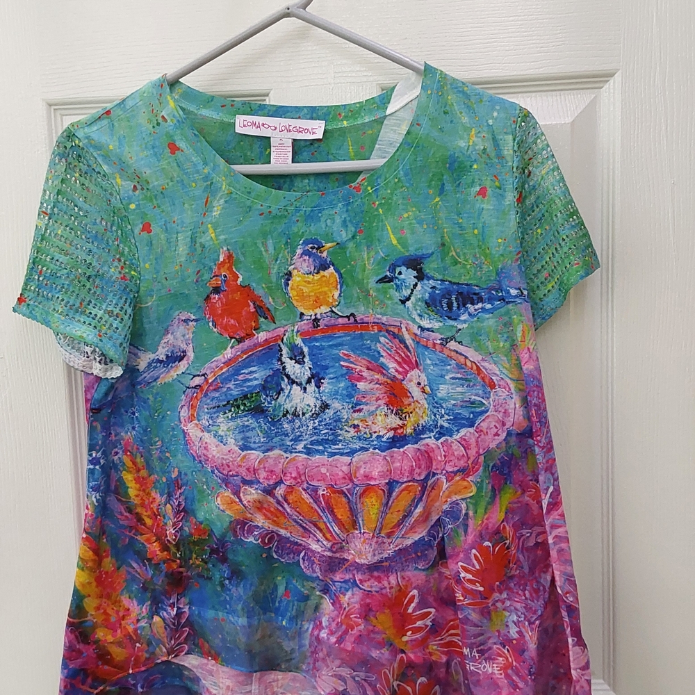 Colorful Bird Bath Graphic Tee by Loralie Designs